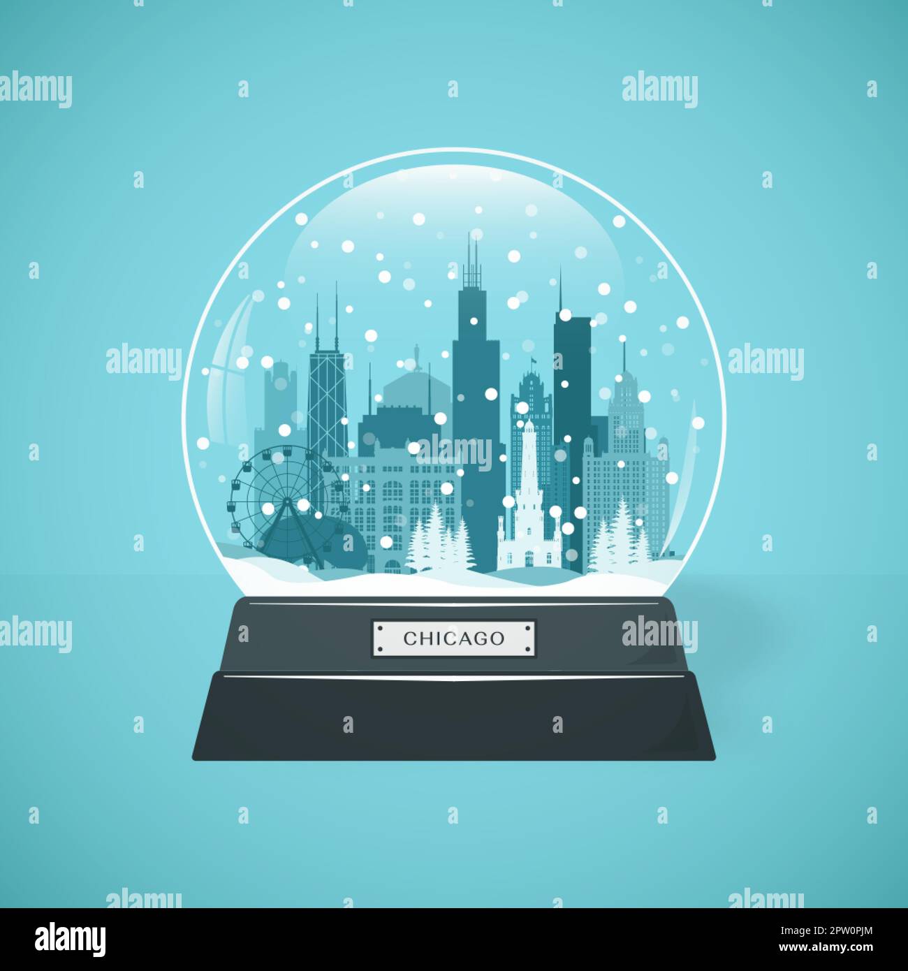 Chicago 01-18 (Snow Globe) Illustration de Vecteur