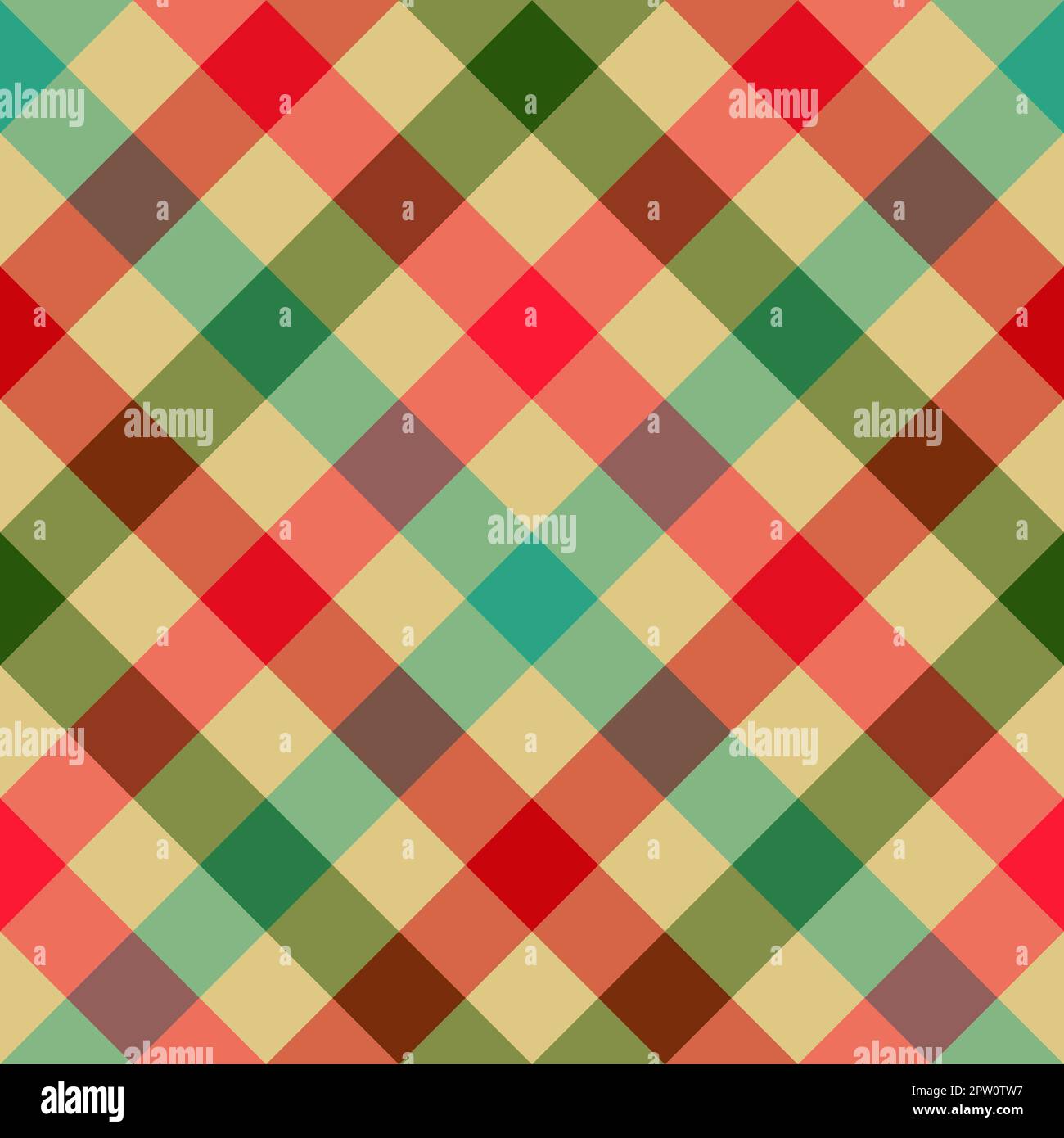 Motif sans couture. Cellule classique en diagonale. Couleur rouge et verte contrastante sur fond marron. Banque D'Images