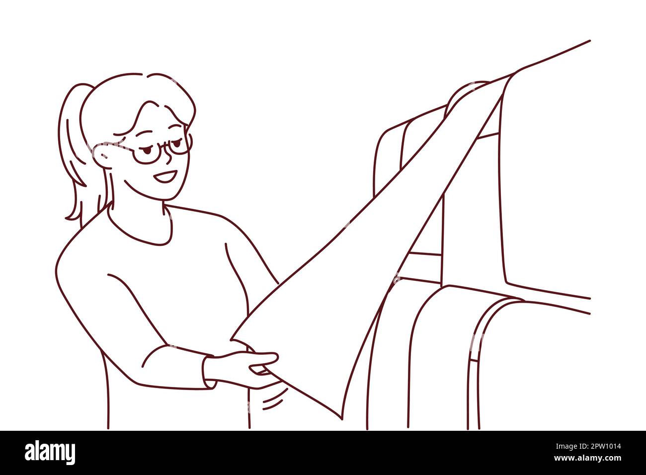 Femme choisissant des fonds d'écran dans la boutique Illustration de Vecteur