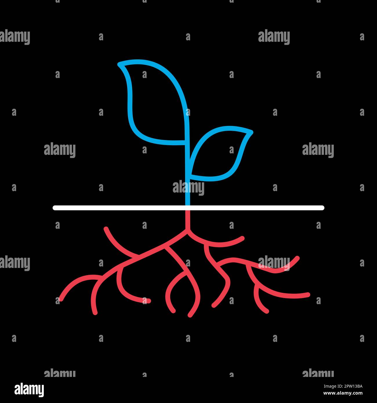 Jeune plante verte avec des racines fortes icône visible Illustration de Vecteur