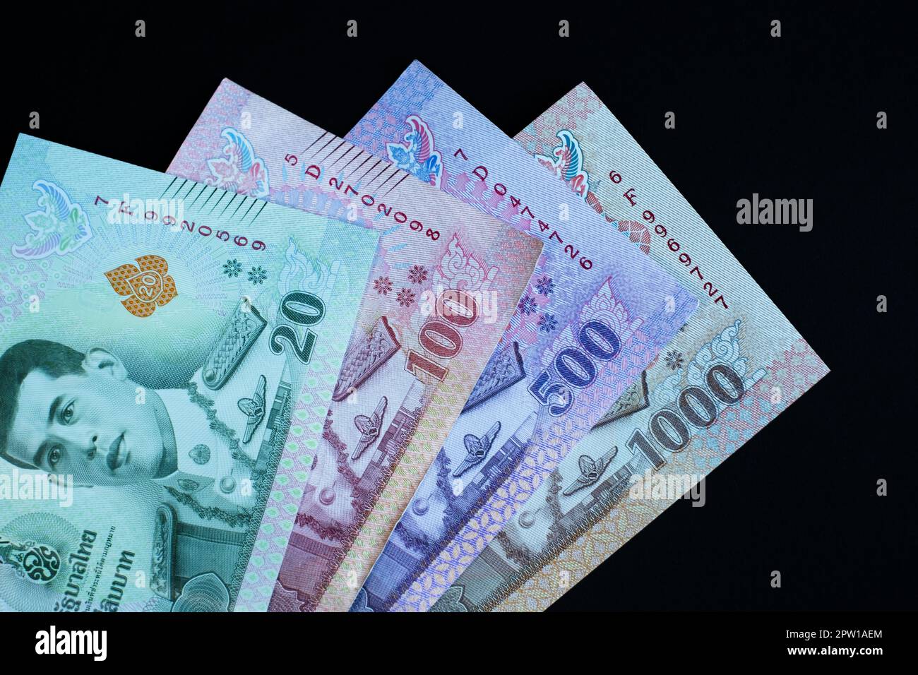 Billets de banque thaïlandais baht. Argent comptant de la Thaïlande. Banque D'Images
