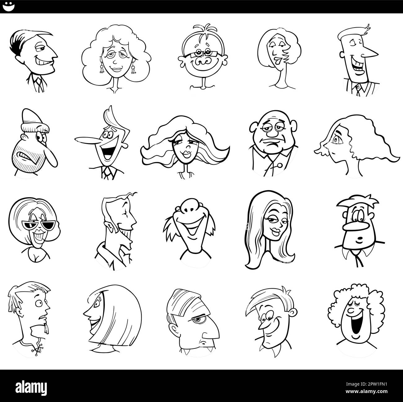 les personnages de personnage de dessin animé font face à un ensemble d'expressions Illustration de Vecteur