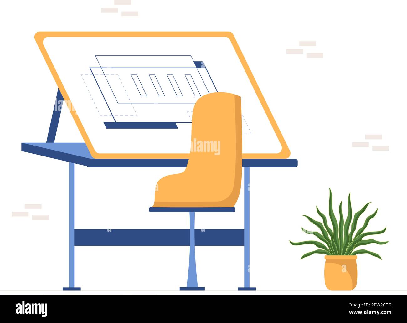 Dessin, ingénieur ou architecte travaillant sur la projection et la dépouille d'un plan de dessin sur un dessin animé dessin animé Illustration des modèles dessinés à la main Illustration de Vecteur