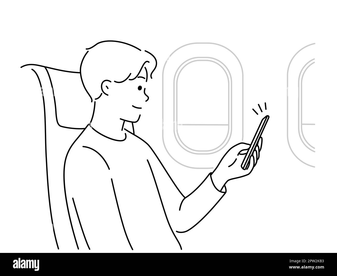 Homme utilisant un téléphone portable dans l'avion Illustration de Vecteur