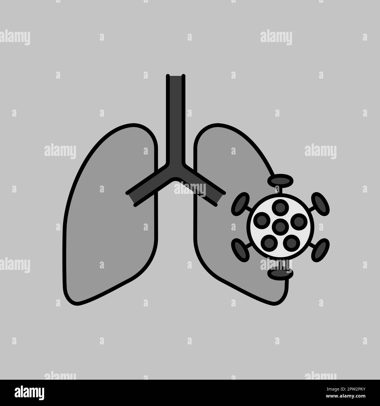 Les poumons humains infectés par le virus et la bactérie icône Illustration de Vecteur