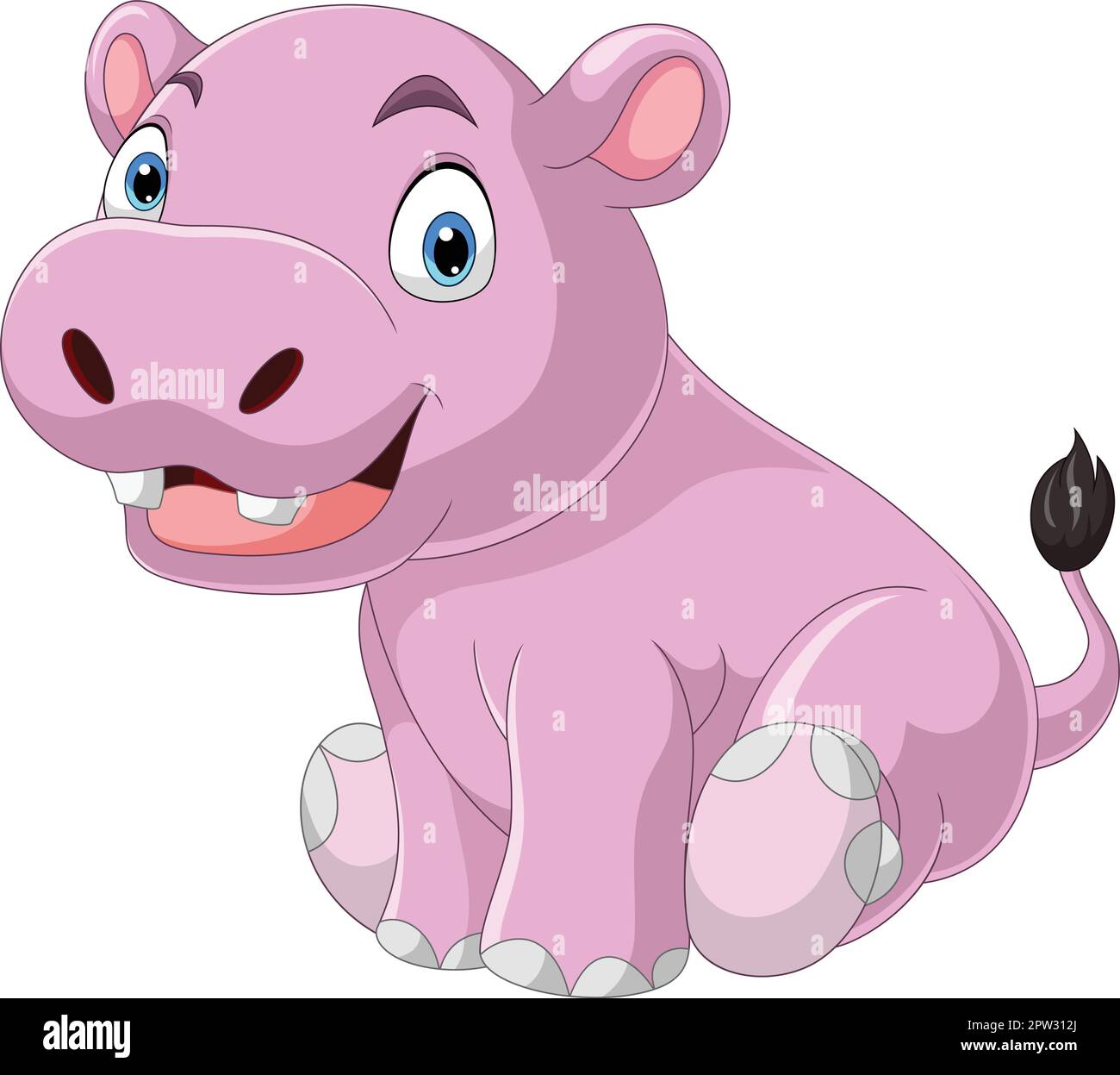 Dessin animé drôle bébé hippopotame assis Illustration de Vecteur