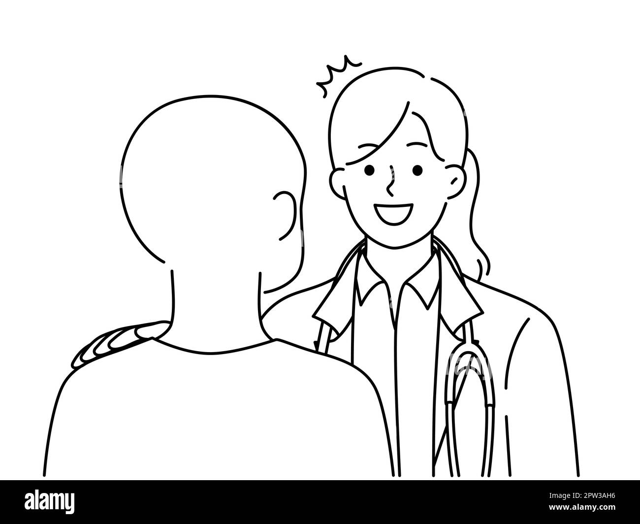 Un médecin souriant aide à parler avec un patient atteint d'un cancer Illustration de Vecteur