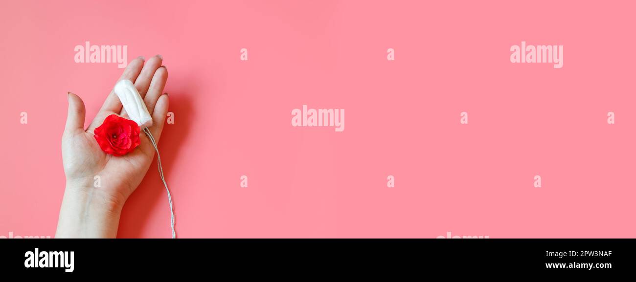 La main des femmes tient le tampon de coton hygiénique. Concept d'hygiène intime et de santé. Copier l'espace. Banque D'Images La main des femmes tient le tampon de coton hygiénique. Concept d'hygiène intime et de santé. Copier l'espace. Banque D'Images