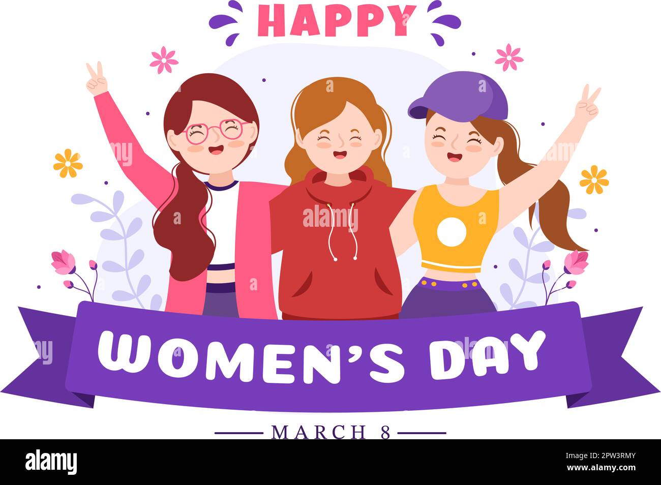 Journée internationale de la femme sur 8 mars Illustration pour célébrer les réalisations des femmes en dessin animé à la main de la page d'arrivée Illustration de Vecteur