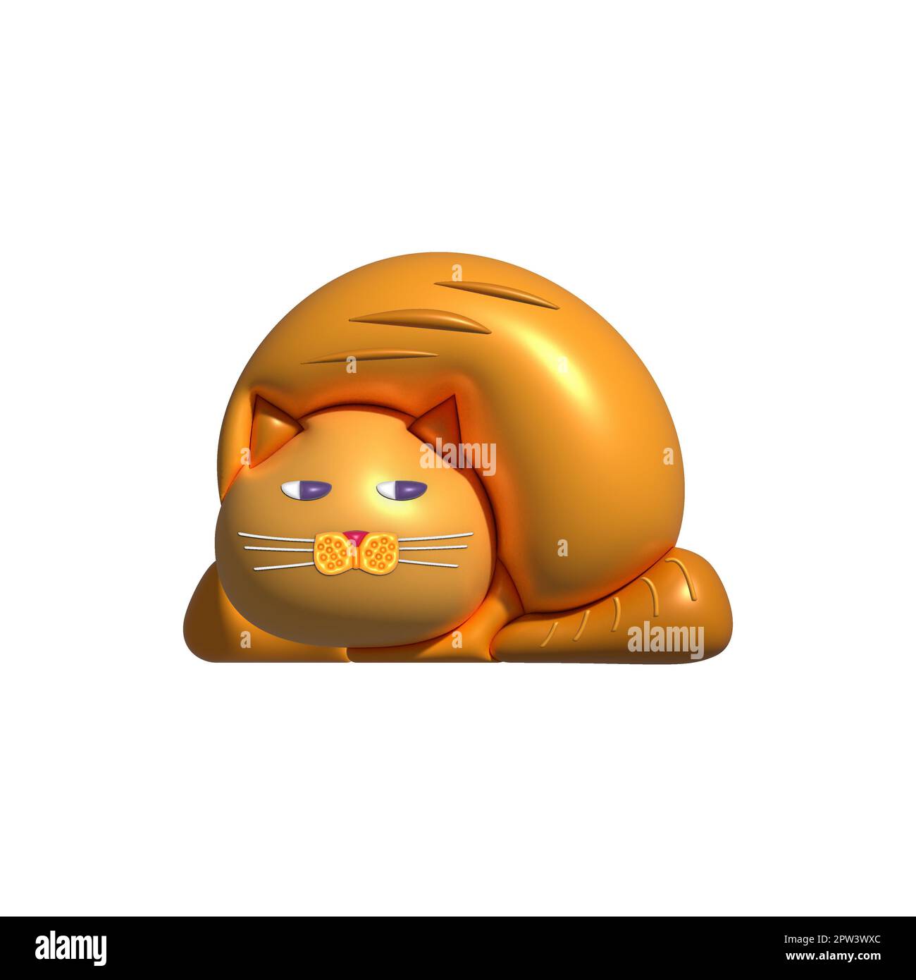 3D portrait de la graisse jaune de chat endormi. Style artistique stylisé minimaliste. 3D rendu isolé sur fond blanc Banque D'Images