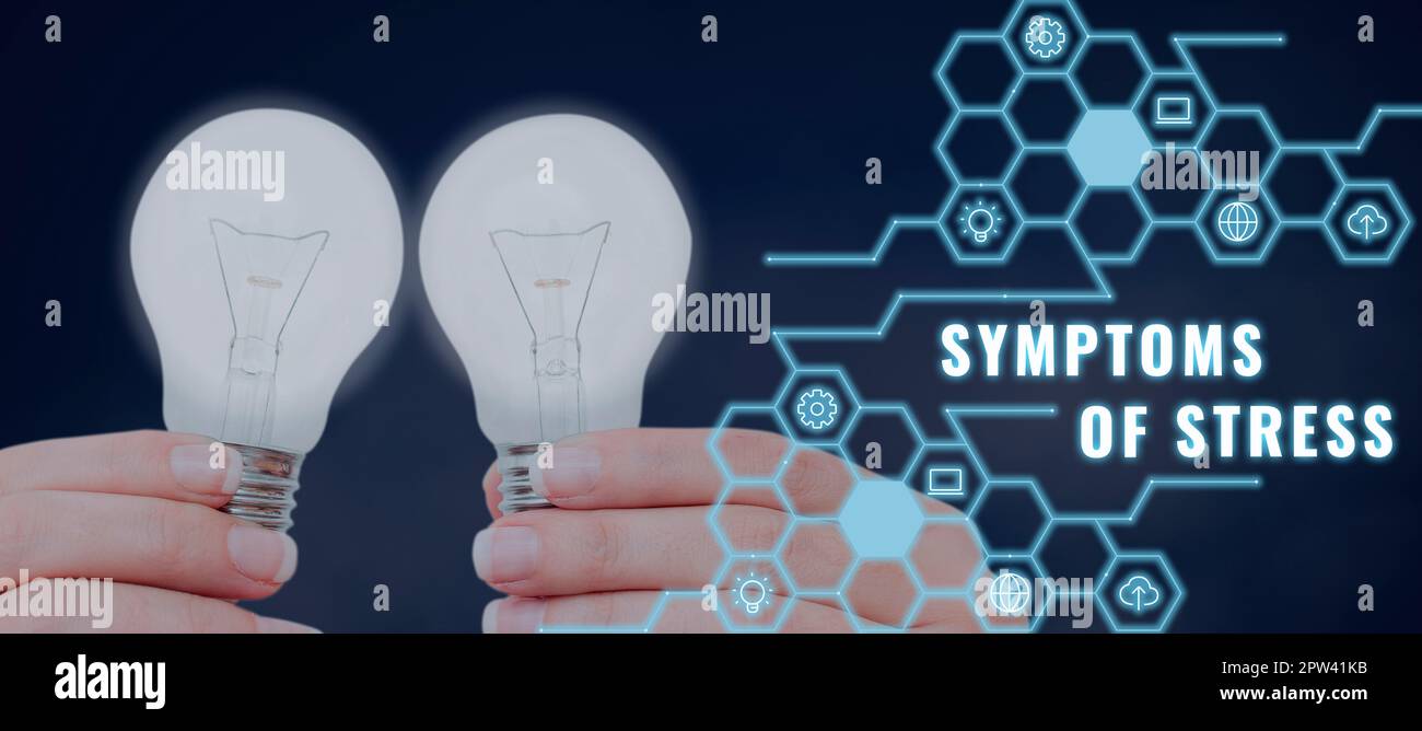Légende conceptuelle symptômes du stress, concept Internet servant de symptôme ou de signe en particulier de quelque chose de indésirable Banque D'Images