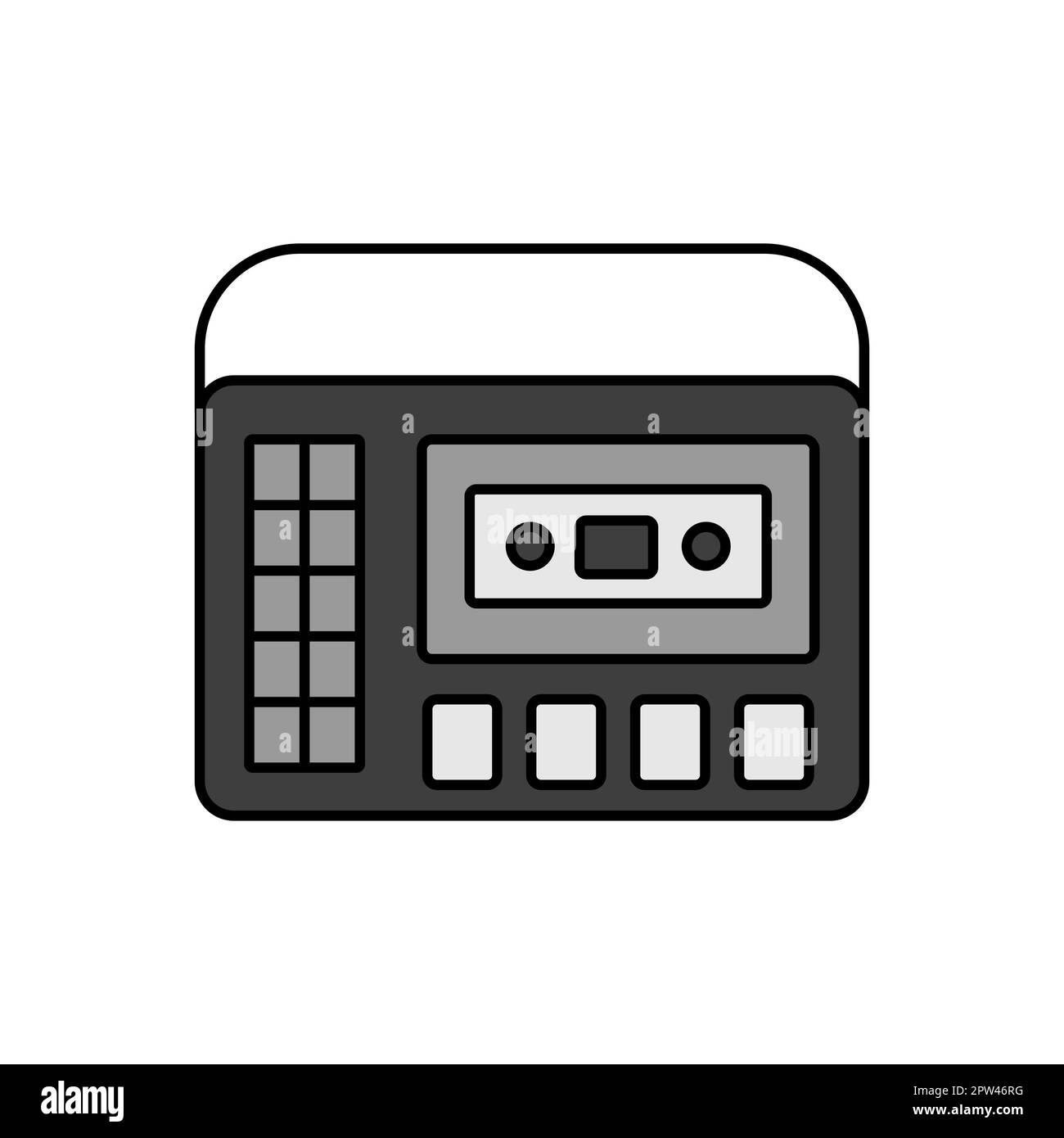 Musique Cassetlophone 70s. Icône de niveaux de gris vecteur de couleur du  lecteur/enregistreur de cassettes rétro. Symbole graphique pour la  conception, le logo et le site Web de musique et de son
