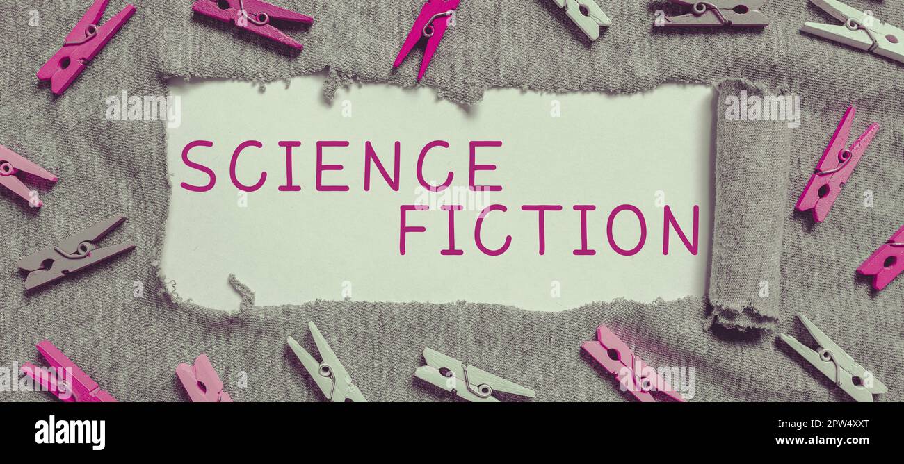 Texte d'écriture Science Fiction, Word for Fantasy Entertainment Genre futuriste Fantastic Adventures Banque D'Images