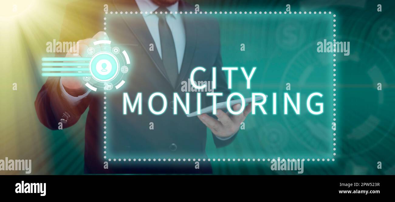 Légende conceptuelle surveillance de la ville, projet pilote d'analyse au niveau des indicateurs de l'approche commerciale sur les systèmes alimentaires urbains Banque D'Images