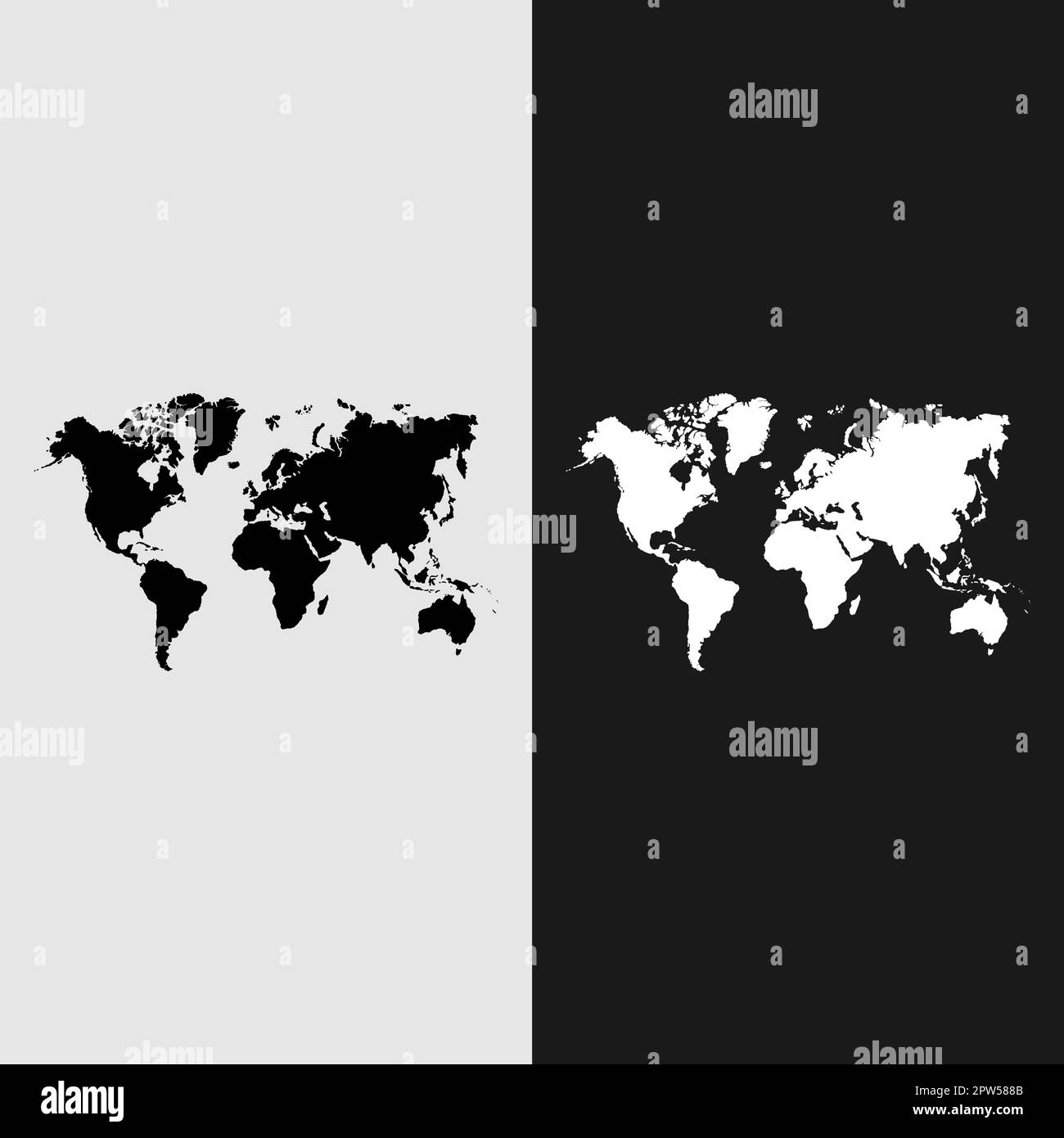 Carte du monde en noir et blanc sur fond transparent. Illustration de Vecteur