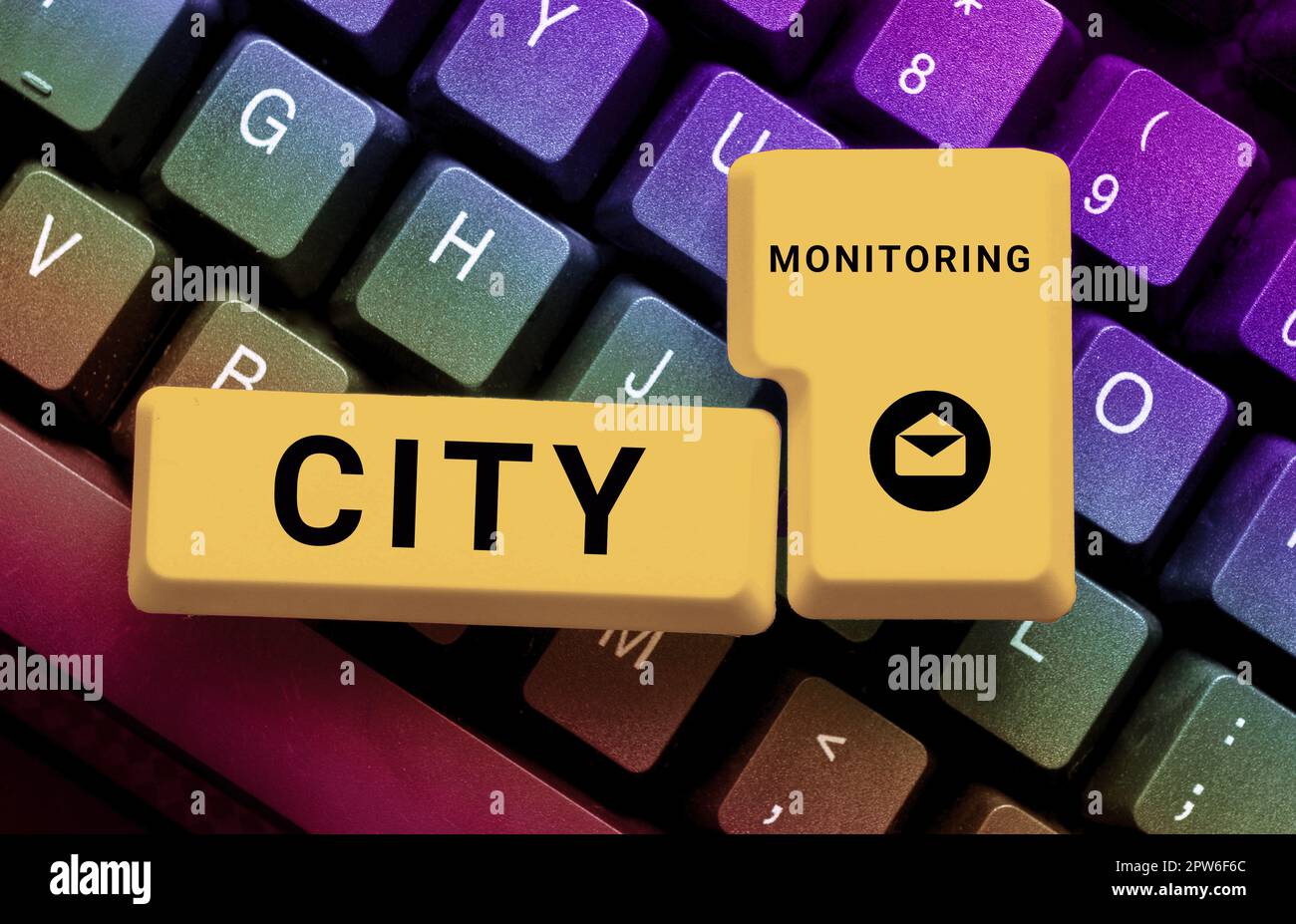 Texte manuscrite surveillance de la ville, projet pilote d'analyse au niveau des indicateurs de concept Internet sur les systèmes alimentaires urbains Banque D'Images