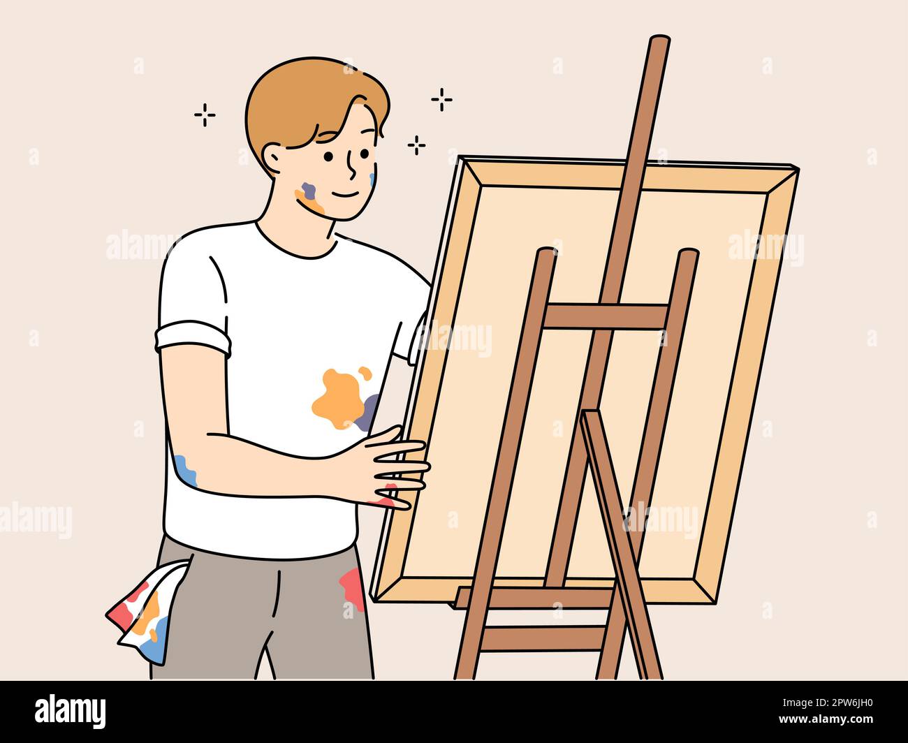Jeune homme dessin image sur chevalet Illustration de Vecteur