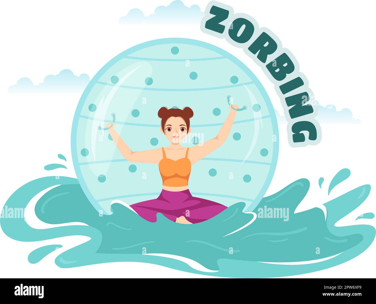 Illustration de Zorbing avec des personnes jouant Bubble Bump sur le champ vert ou pool pour la bannière Web ou la page d'arrivée dans le dessin animé à la main de dessin animé à plat modèles Illustration de Vecteur