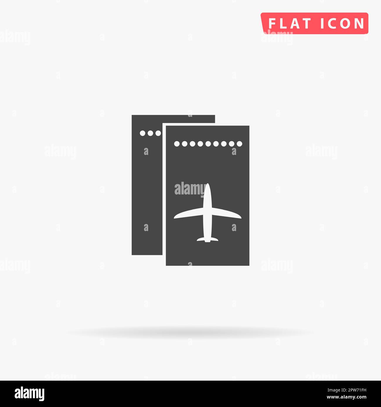 Billet d'avion. Symbole noir plat simple avec ombre sur fond blanc ...
