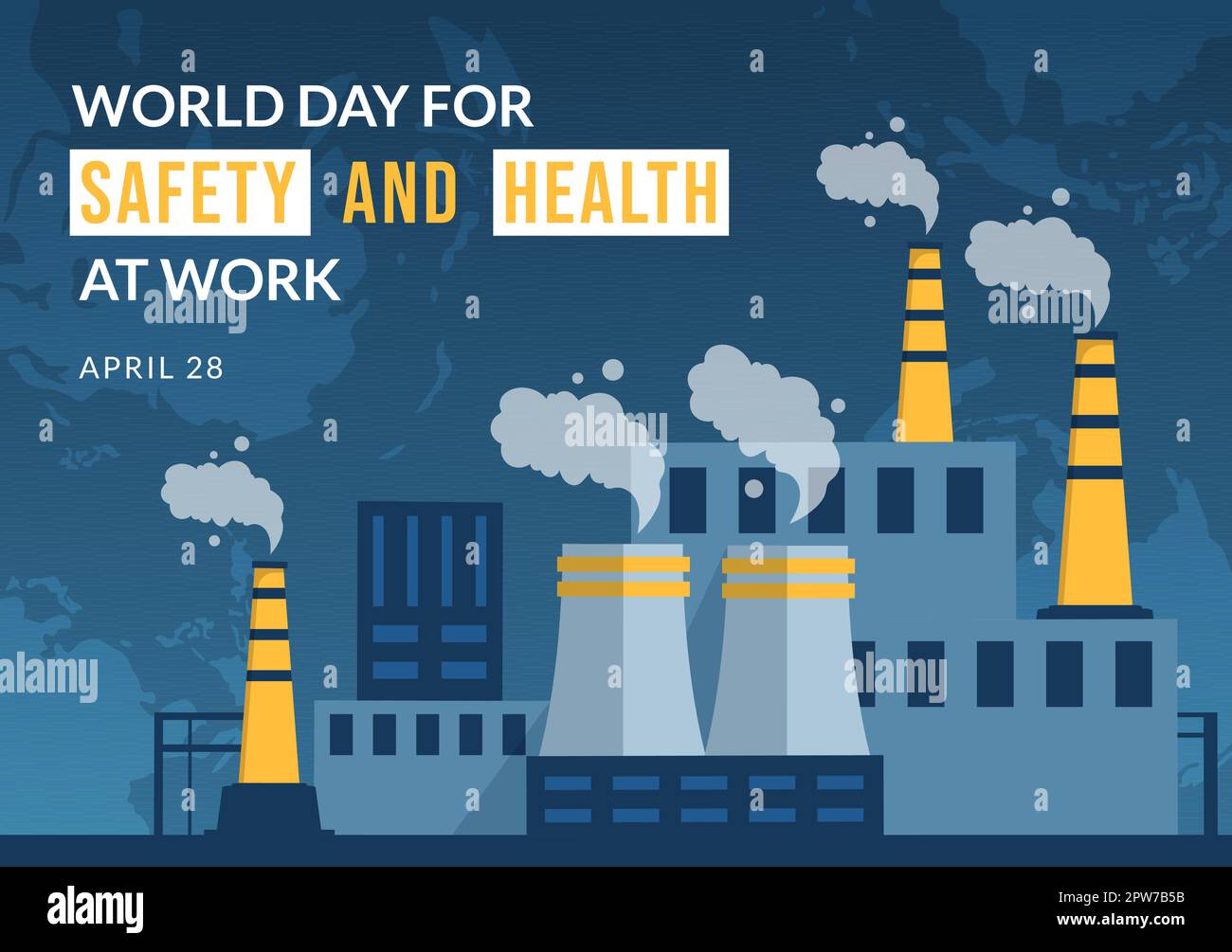 Illustration de la Journée mondiale de la sécurité et de la santé au travail avec 28 avril outil mécanique en dessin animé à la main pour bannière Web ou modèle de page d'arrivée Illustration de Vecteur