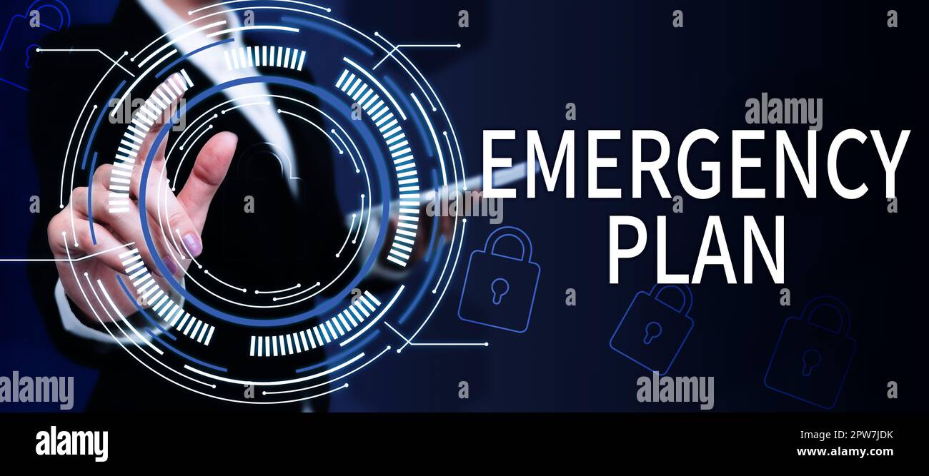 Inspiration montrant l'enseigne Plan d'urgence, concept d'affaires les procédures d'intervention en cas d'urgence majeure doivent être préparées Banque D'Images