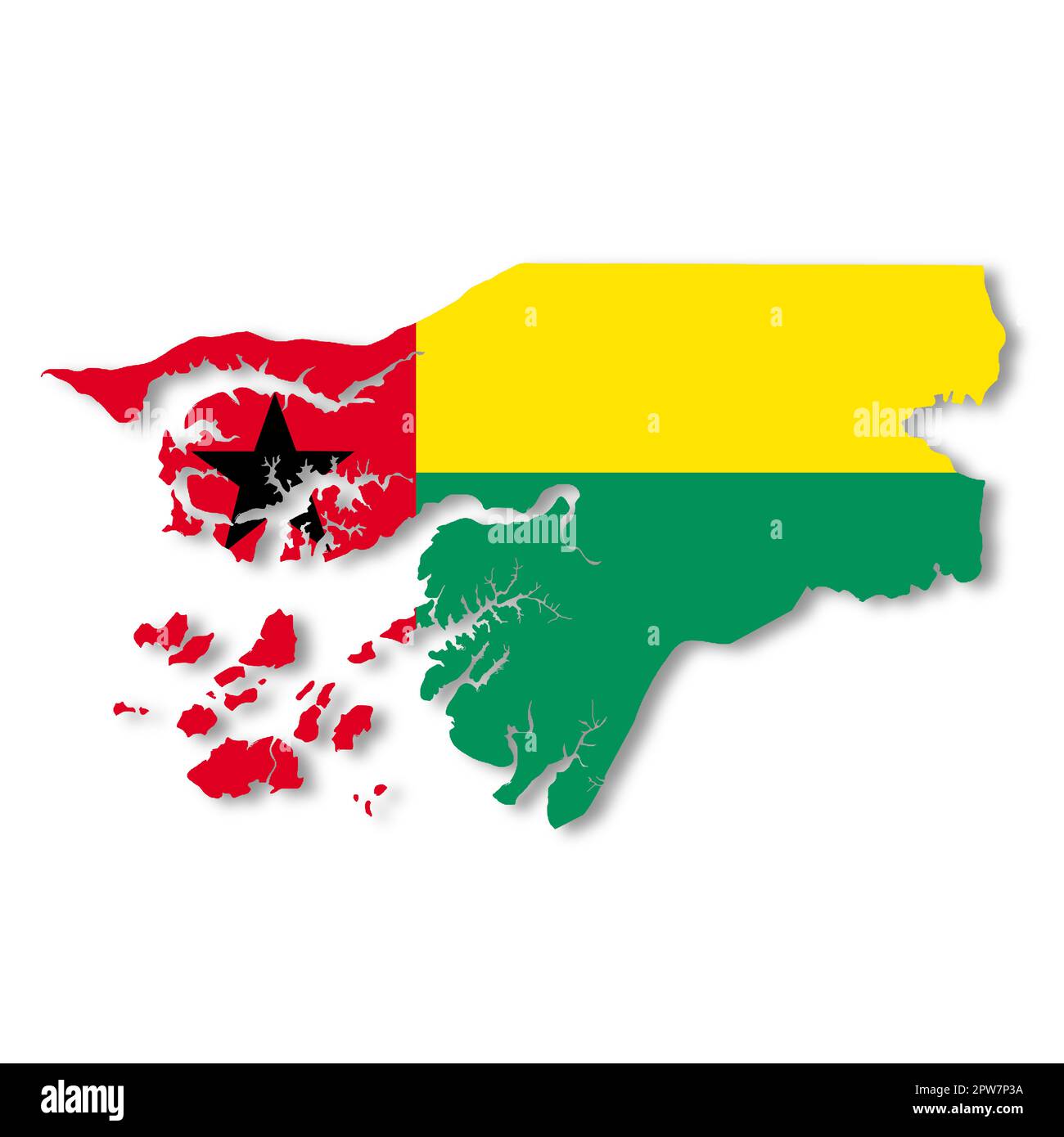 Une carte de Guinée-Bissau sur fond blanc avec un masque pour supprimer l'illustration de l'ombre 3D Banque D'Images