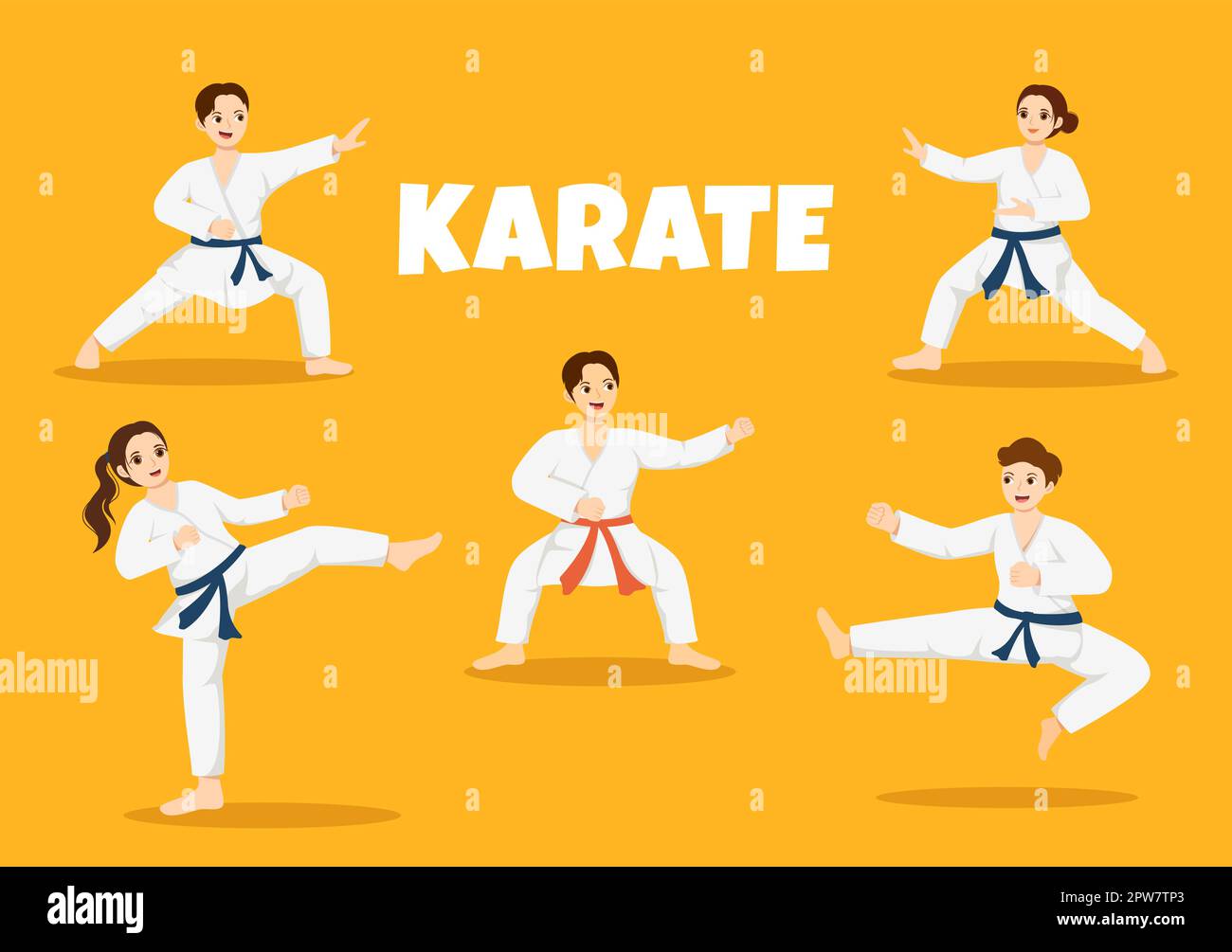 Les gens qui font quelques mouvements de base d'arts martiaux de karaté