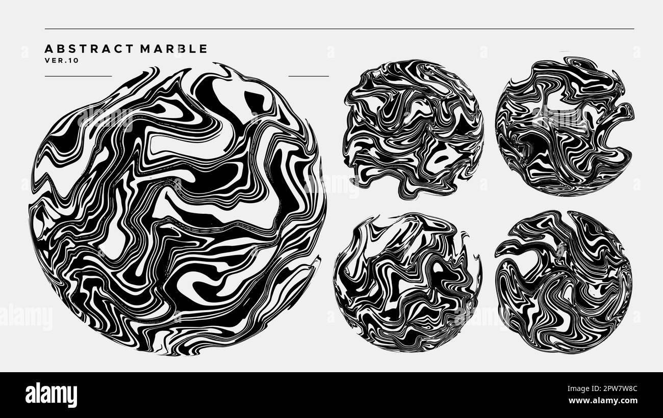 Jeu d'illustrations modernes de boules de liquide abstraites. Ensemble de cercles en marbre fluide. Illustration de Vecteur
