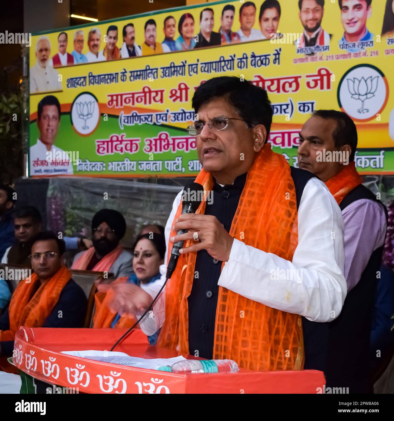 New Delhi, Inde - 27 novembre 2022 - Piyush Goyal Ministre et membre de base du Parti Bharatiya Janata (BJP) lors d'un rassemblement en faveur de BJP c Banque D'Images