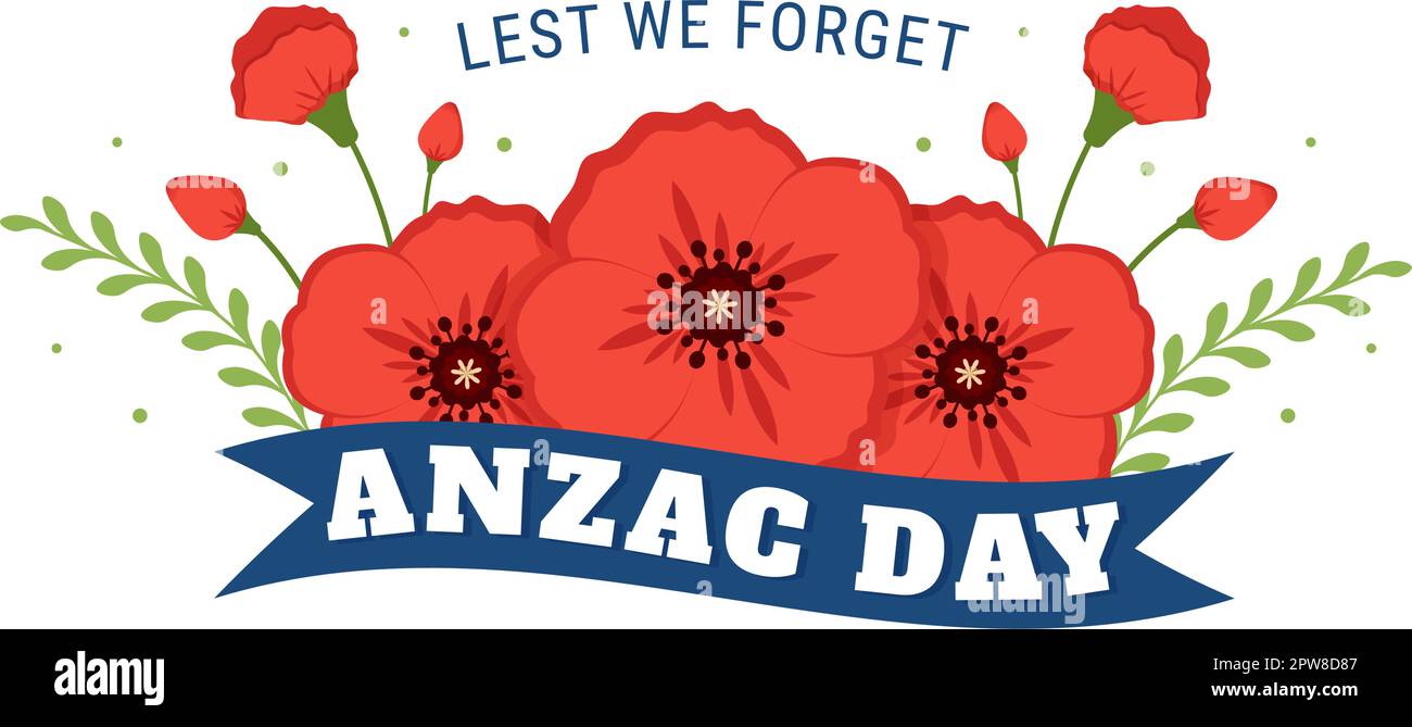 Anzac Day of Lest We Forget Illustration avec le soldat du souvenir en train de payer le respect et la fleur de coquelicot rouge en main plate dessinée pour les modèles de page d'arrivée Illustration de Vecteur