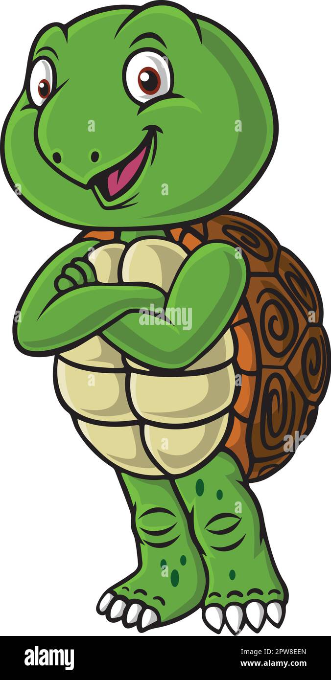 Mignon bonne tortue dessin animé debout Illustration de Vecteur