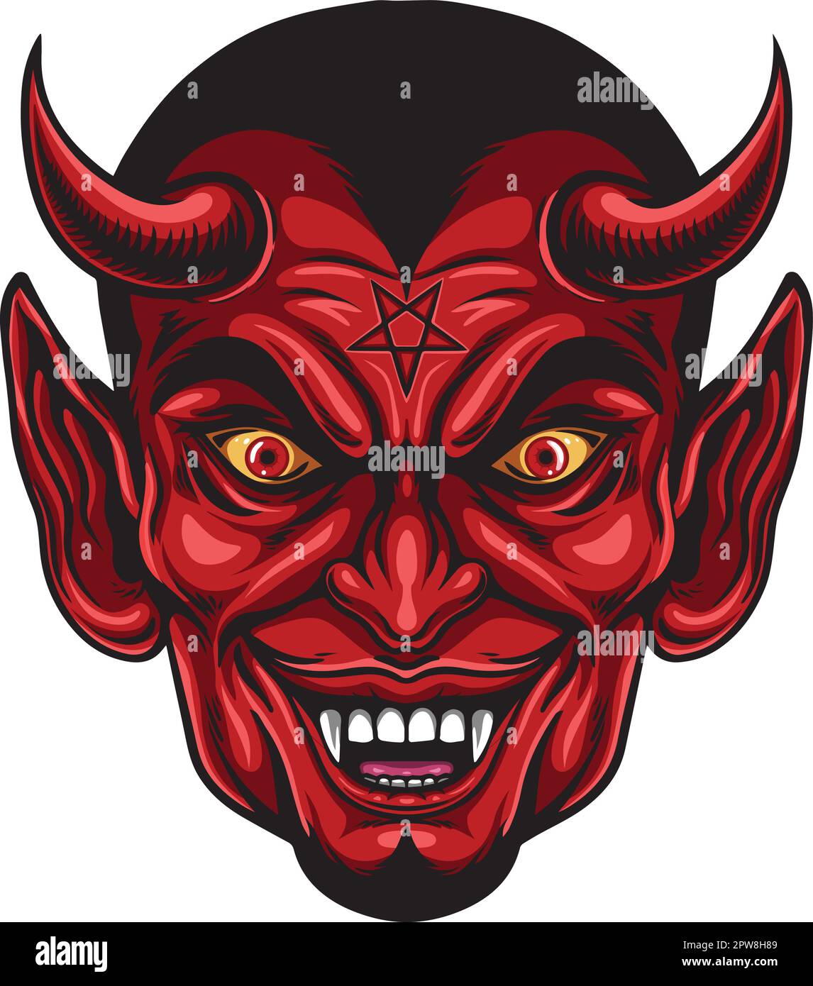 Mascotte de tête de diable effrayante de dessin animé Illustration de Vecteur