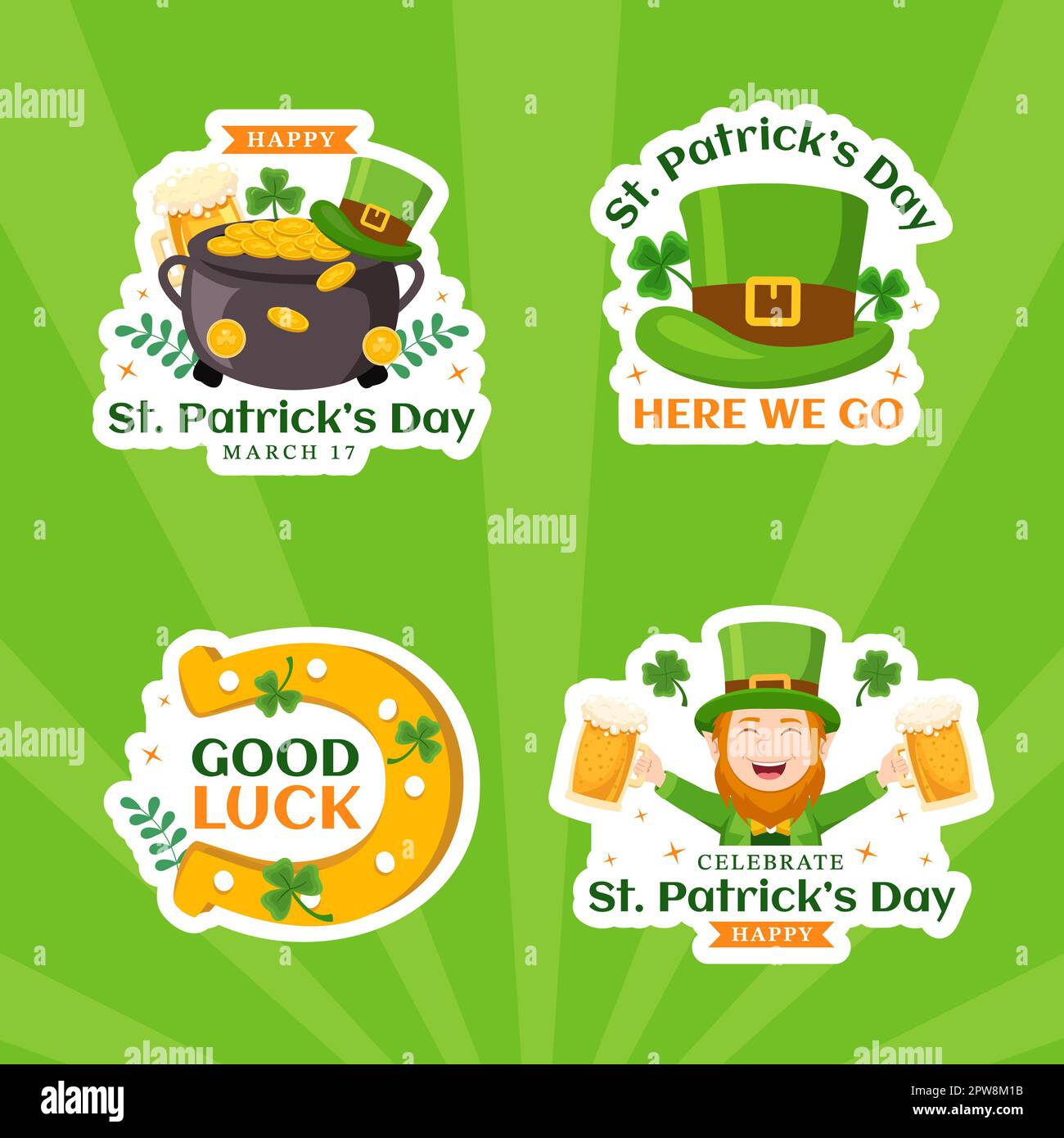 Happy St Patrick étiquette de jour dessin animé à la main dessins modèles Illustration d'arrière-plan Illustration de Vecteur