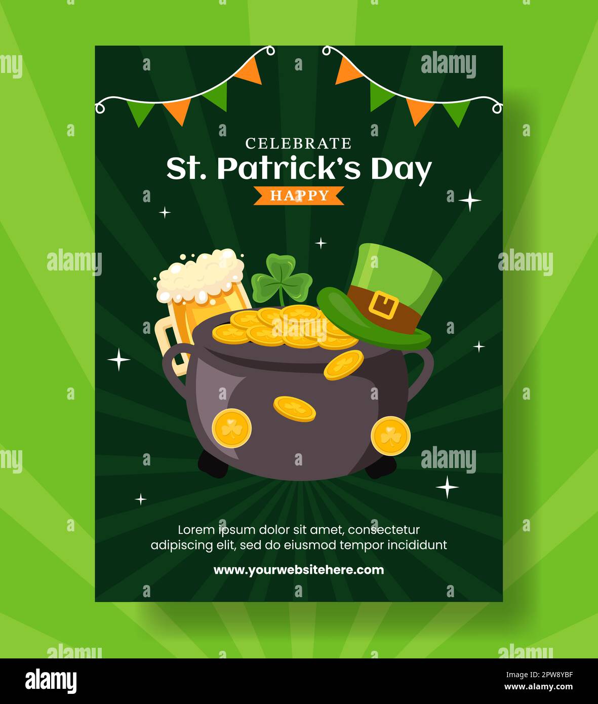 Happy St Patricks Day affiche verticale dessin main dessin animé dessin animé modèle Illustration d'arrière-plan Illustration de Vecteur