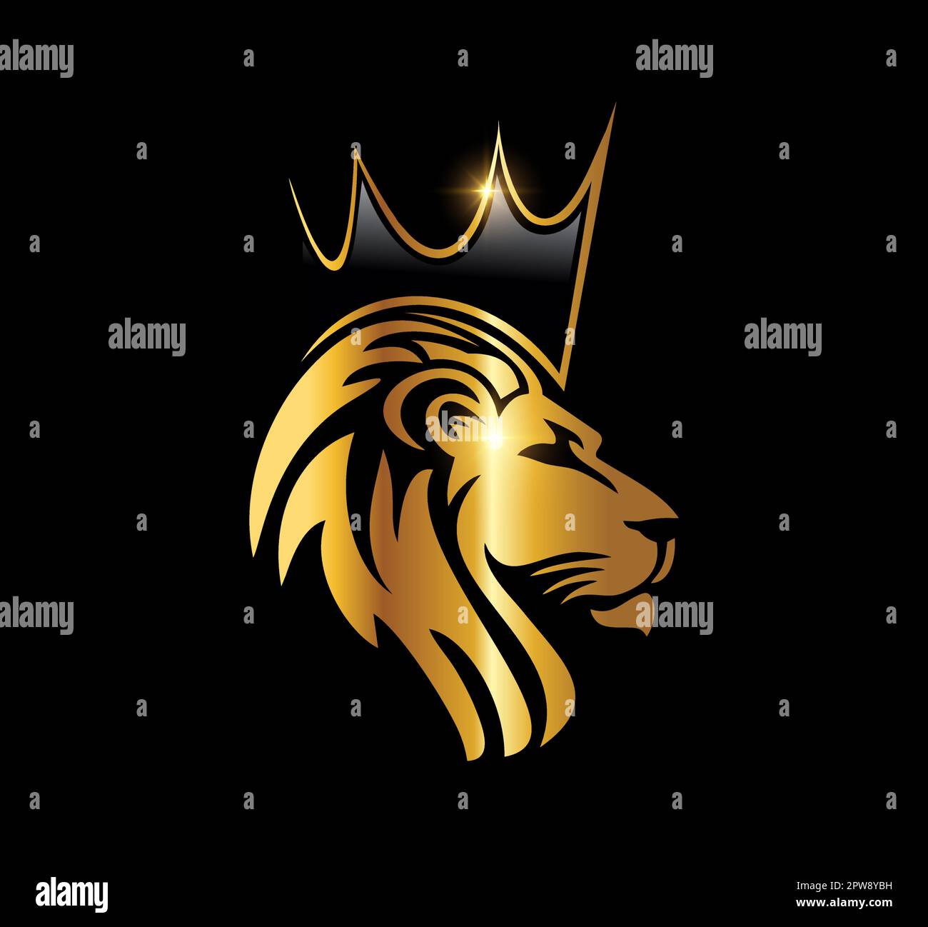 Golden Lion Head avec icône représentant le logo Crown Vector Illustration de Vecteur