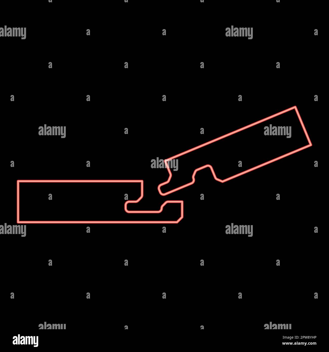 Connexion au néon de deux planches dans la rainure Construction de plancher en bois écart de joint profil libre vue rouge couleur vecteur illustration style plat Illustration de Vecteur