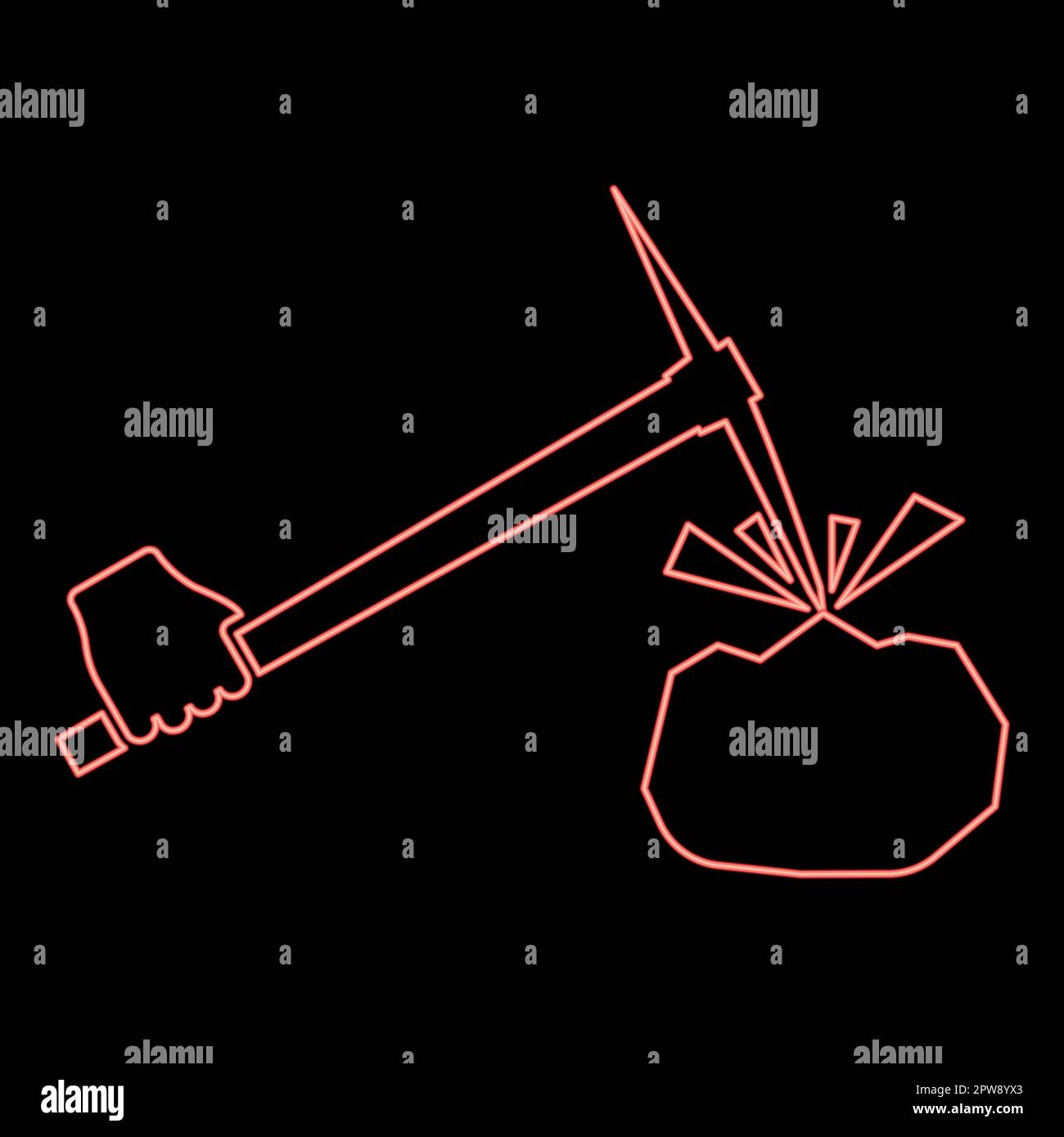 L'exploitation minière de picores au néon bat les pierres volant tenant dans la main rouge couleur vecteur illustration image style plat Illustration de Vecteur