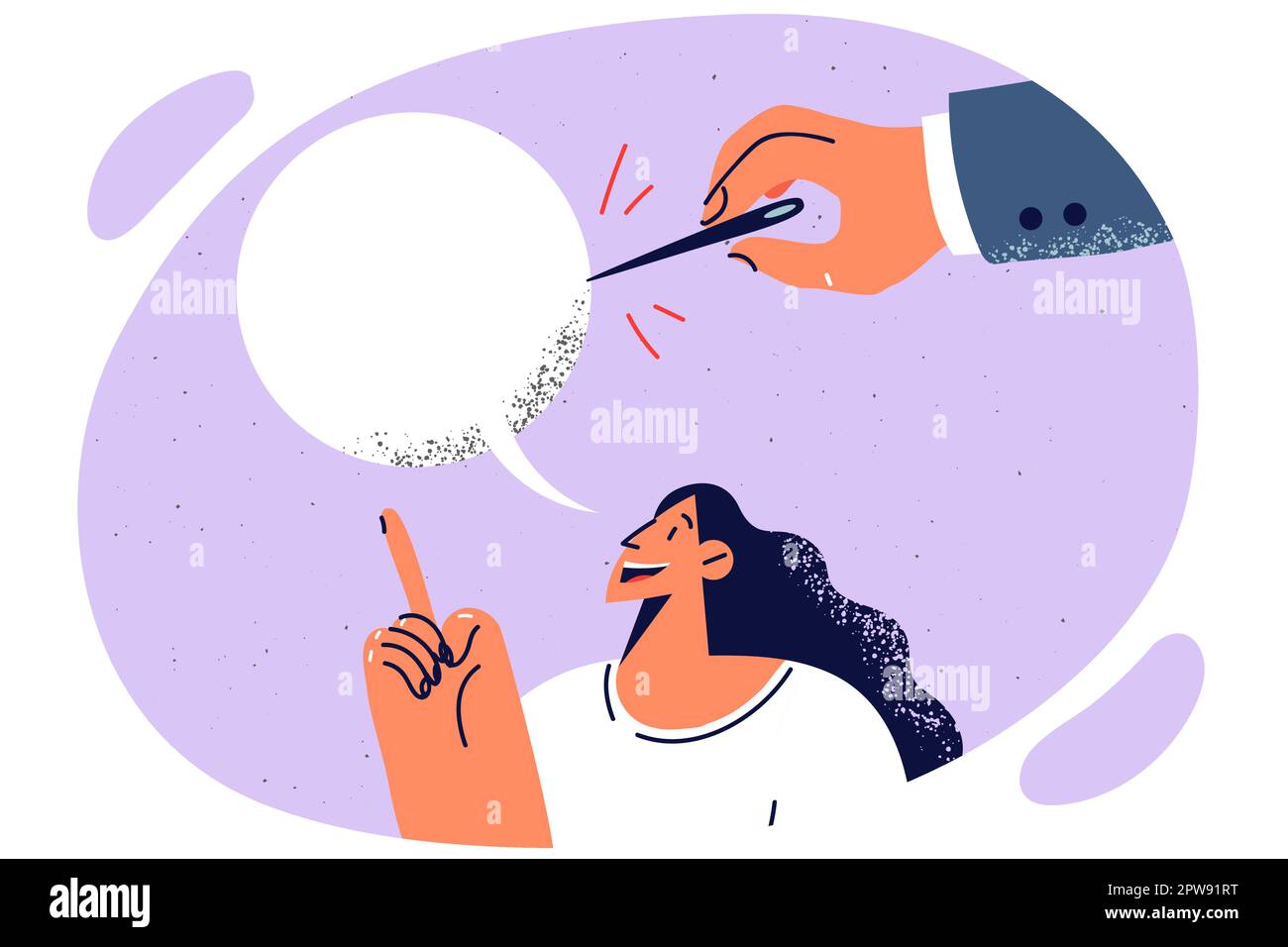 Main avec l'aiguille pierces bulle de dialogue à la censure des mots de fille ou violations liberté d'expression Illustration de Vecteur