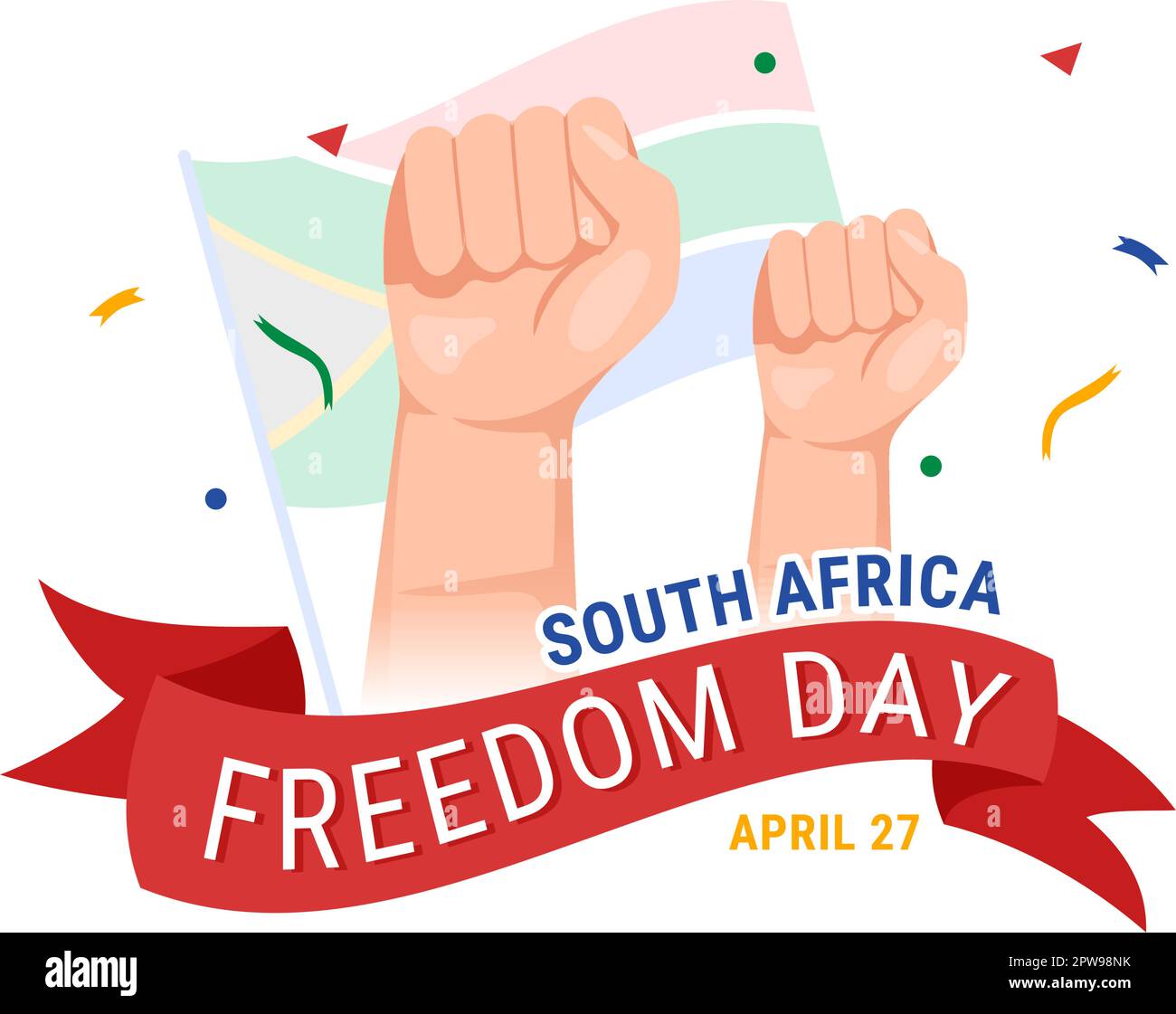 Bonne Journée de la liberté en Afrique du Sud le 27 avril Illustration avec drapeau à vagues pour bannière Web ou page d'arrivée dans des modèles d'arrière-plan dessinés à la main Illustration de Vecteur