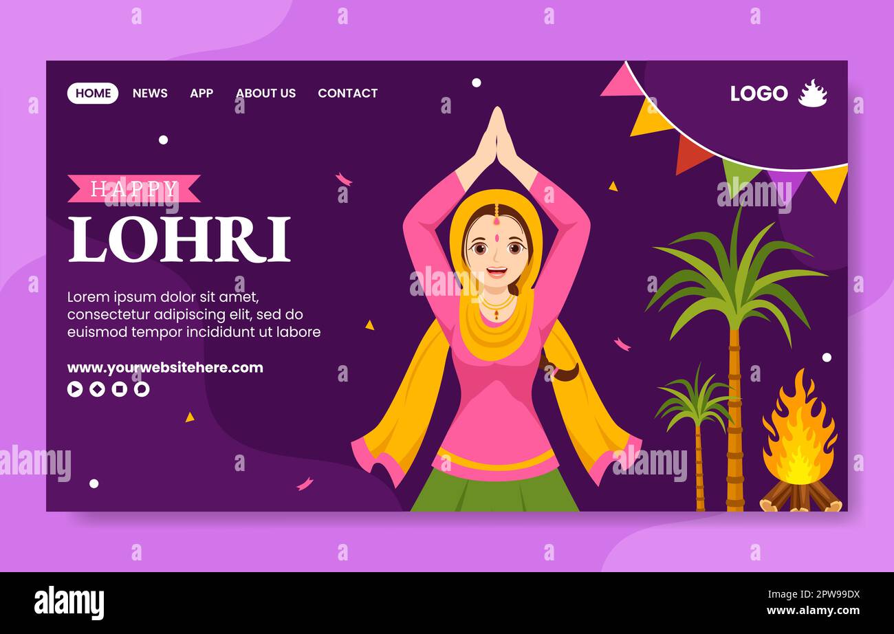 Happy Lohri Festival social Media Landing page dessin animé dessin animé modèles Illustration de fond Illustration de Vecteur