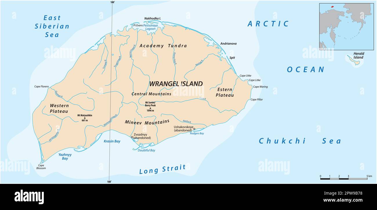 Carte de l'île russe de wrangel dans l'océan arctique Illustration de Vecteur