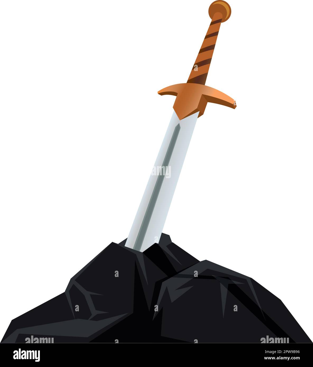 Épée Excalibur détaillée coincée dans la pierre Illustration de Vecteur