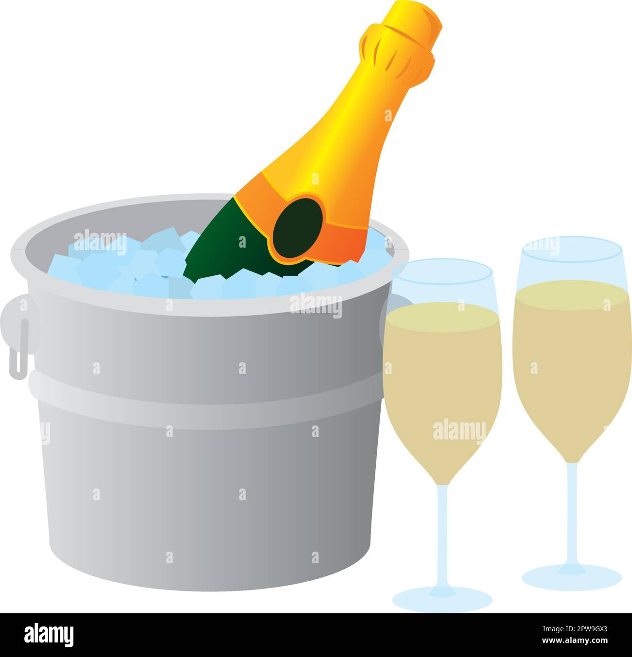 Bouteille de champagne dans un seau avec glace Illustration de Vecteur