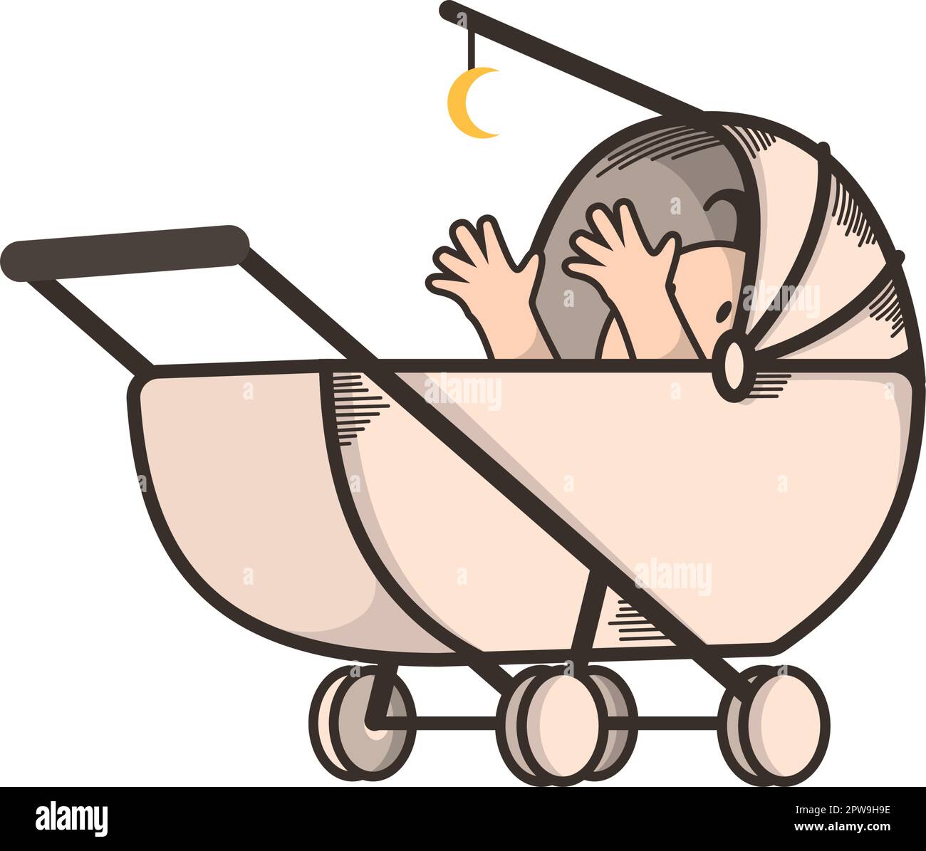 Joli et amusant bébé sur l'illustration poussette Illustration de Vecteur