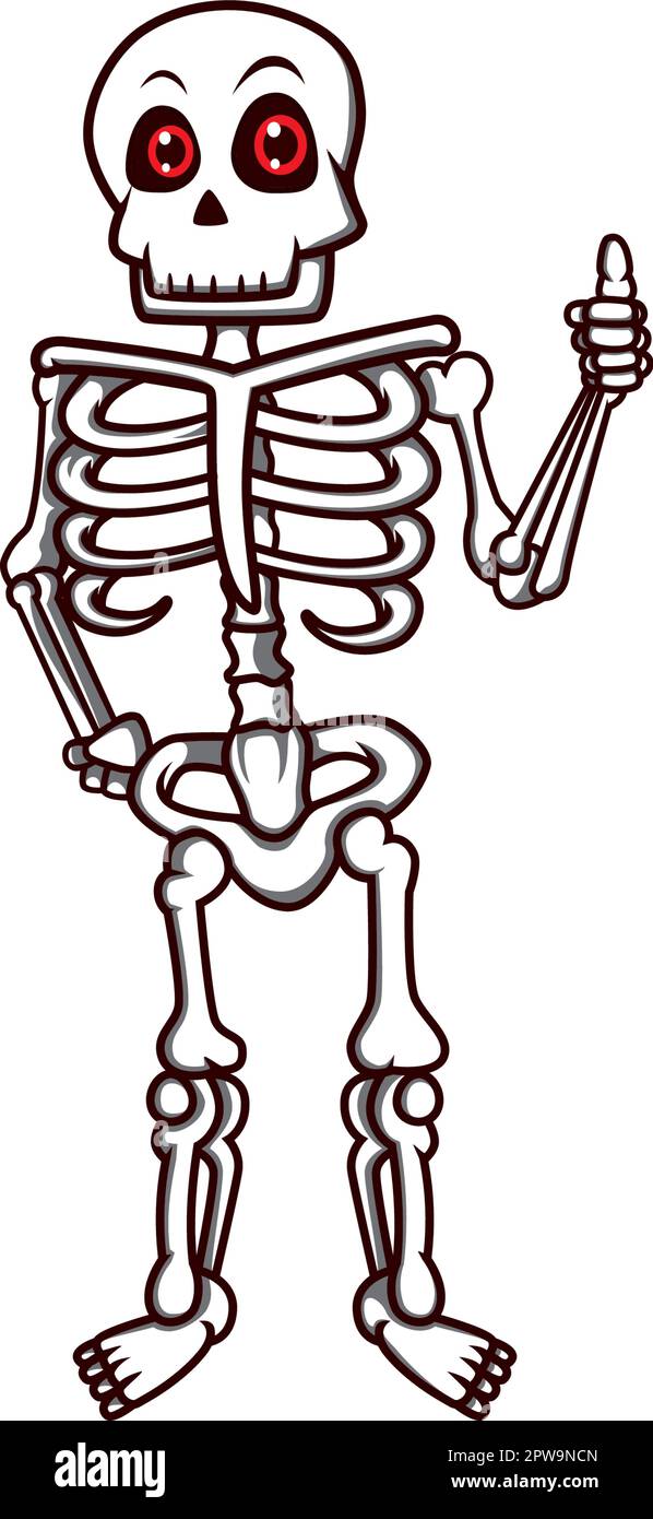 Sympathique squelette donnant la recommandation et le geste de Thumbs Up Illustration de Vecteur