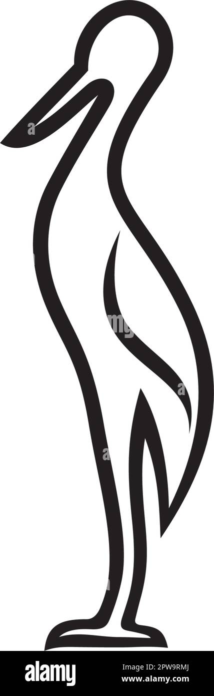 Stork simple avec mouvement debout visualisé avec style Silhouette Illustration de Vecteur