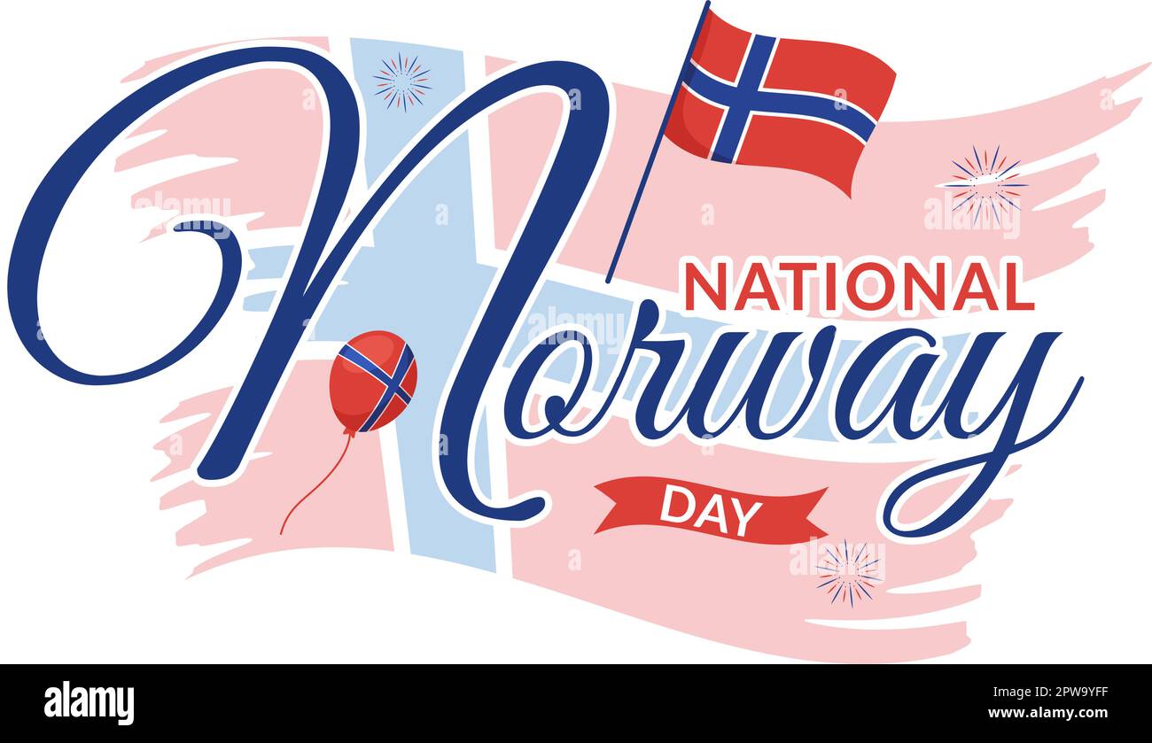 Illustration de la Journée nationale de la Norvège sur le 17 mai avec drapeau norvégien et fête des fêtes en dessin animé à la main pour les modèles de page d'arrivée Illustration de Vecteur