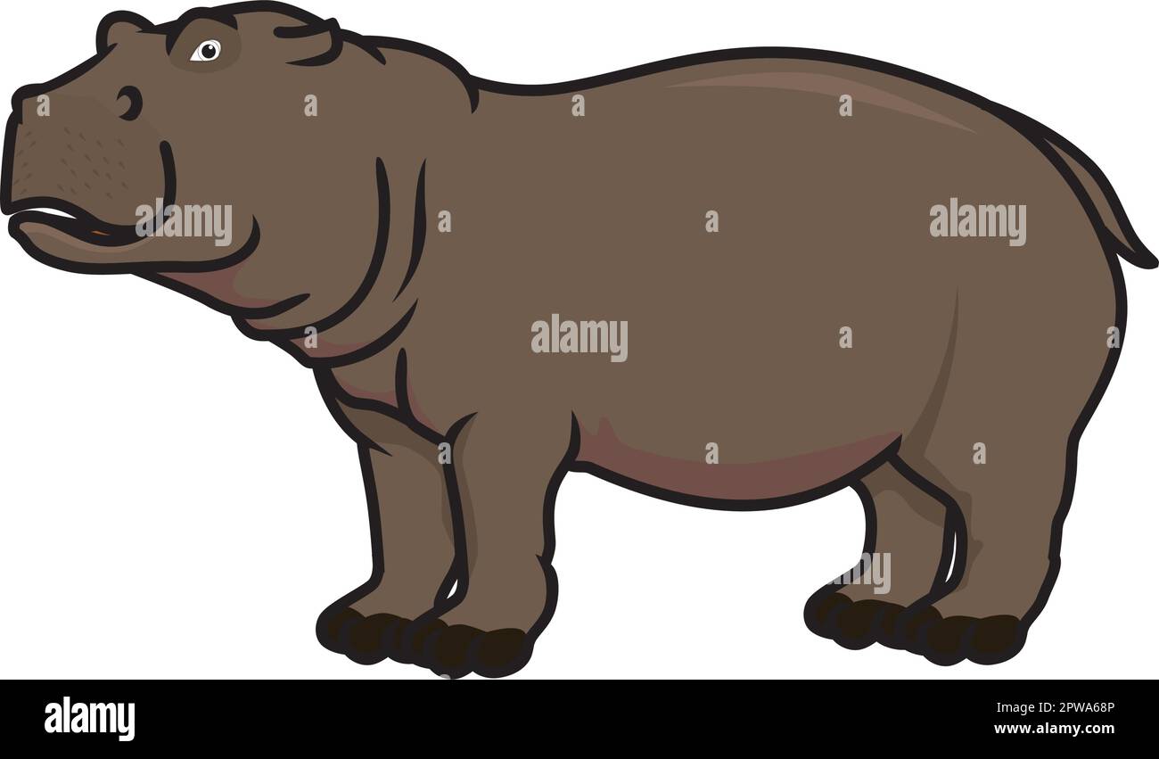 Illustration détaillée de l'hippopotame avec mouvement debout Illustration de Vecteur