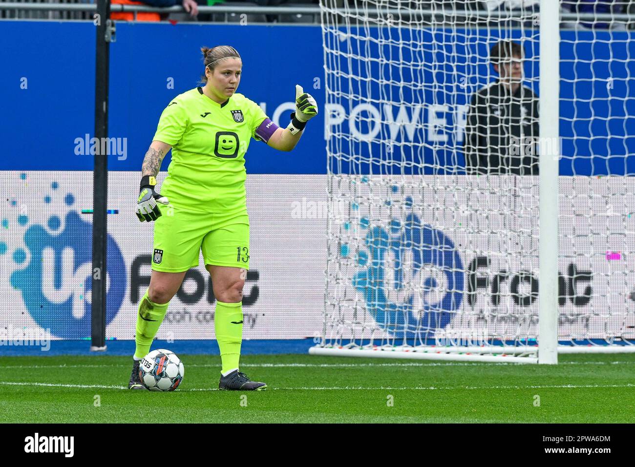 Louvain, Belgique. 29th avril 2023. Justien Odeurs, gardien de but d'Anderlecht féminin, photographié lors d'un match de football entre OH Leuven et RSC Anderlecht, le samedi 29 avril 2023 à Louvain, le 8 jour en jeu, 1 de la compétition de football de première division de la Ligue belge « Super » 2022-2023 pour femmes. BELGA PHOTO STIJN AUDOOREN crédit: Belga News Agency/Alay Live News Banque D'Images