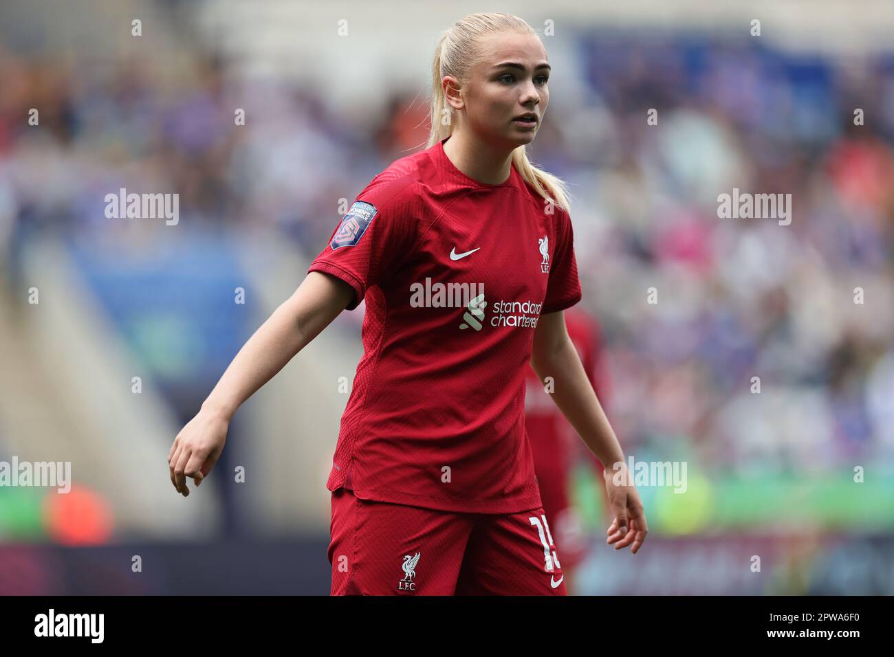 Sofie Lundgaard de Liverpool lors du match de la Barclays FA Womens Super League entre Leicester City Women et Liverpool Women au King Power Stadium, Leicester, le samedi 29th avril 2023. (Crédit : James Holyoak / Alamy Live News) Banque D'Images